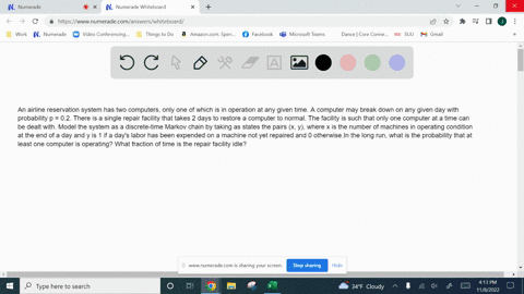 an-airline-reservation-system-has-two-computers-only-one-of-which-is-in-operation-at-any-given-time-a-computer-may-break-down-on-any-given-day-with-probability-p-02-there-is-a-single-repair-07269