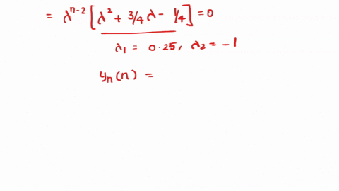 please-use-discrete-linear-systems-general-solution-to-solve-homogeneous-solution-consider-difference-equation-yn-34-yn-1-14-yn-2-xn-xn-1-and-the-input-is-xn-12n-un-a-determine-the-homogeneo-14802