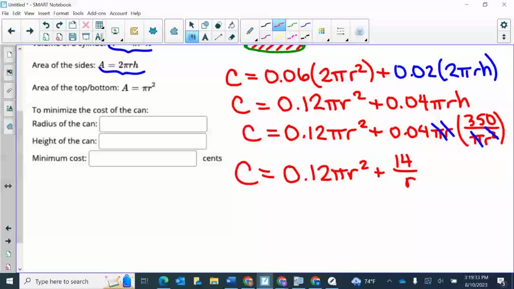 SOLVED: A cylinder-shaped can needs to be constructed to hold 450 cubic ...