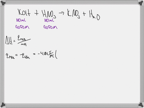 7-a-chemist-mixes-1000-mathrmml-of-0050-mathrmmol-mathrml-aqueous-potassium-hydroxide-with-1000-mathrmml-of-0050-mathrmmol-mathrml-nitric-acid-in-a-coffee-cup-calorimeter-the-temperature-of-the-reacta