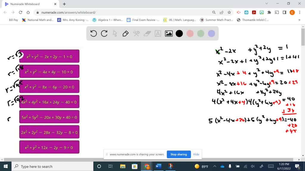 Solved Arrange The Circles Represented By Their Equations In General Form In Ascending Order Of Their Radius Lengths X2 Y2 2x 2y 1 0 X2 Y2