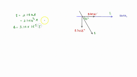 the-figure-below-shows-a-section-of-an-overhead-power-line-that-is-585-m-long-and-carries-current-of-210-ka-the-current-is-directed-to-the-north-the-magnitude-of-the-earths-magnetic-field-at-63058