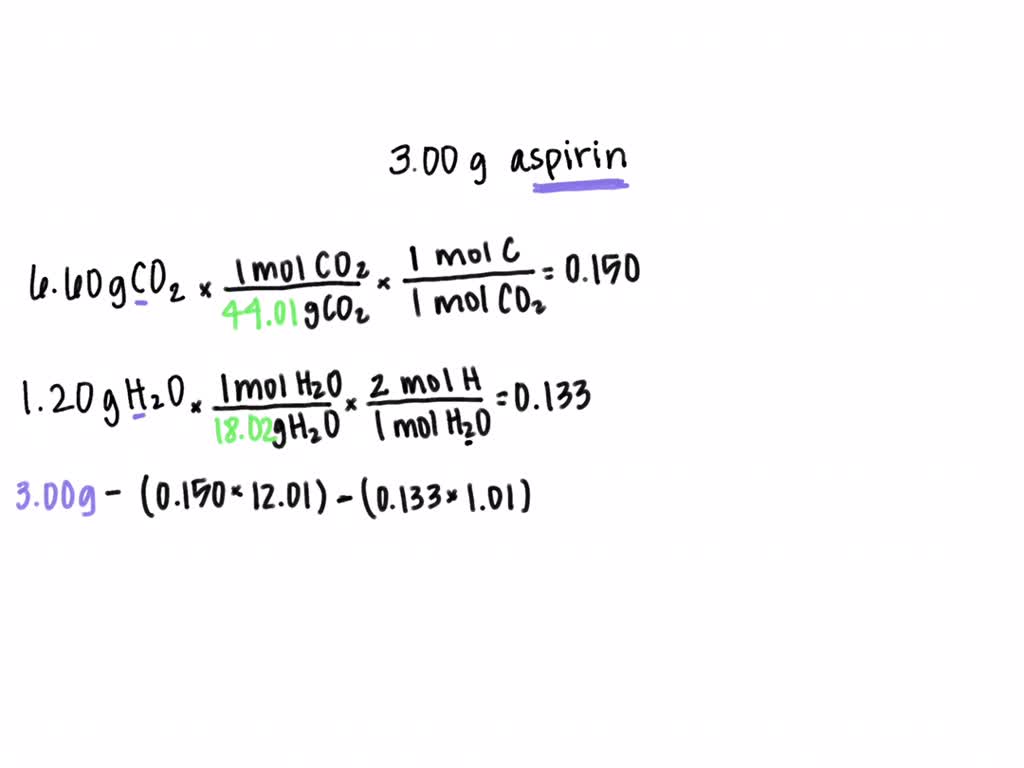 SOLVED: A 3.00 g of aspirin was analyzed by combustion. Aspirin is ...