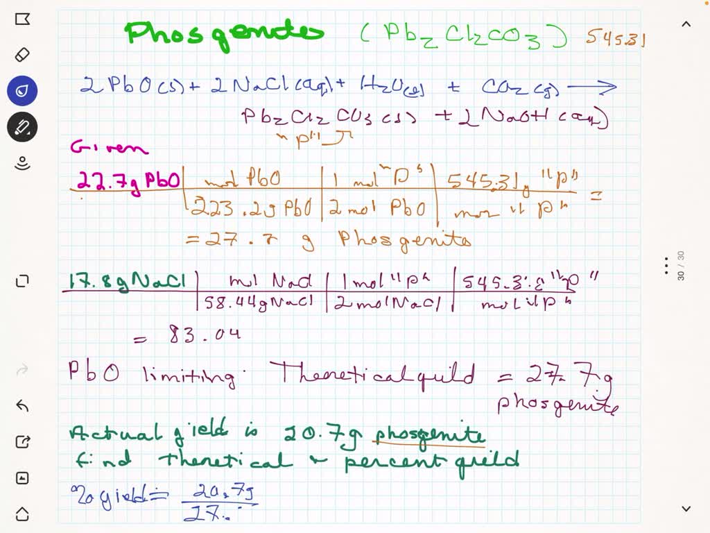SOLVED: Phosgenite, a lead compound with the formula Pb2Cl2CO3 is found ...