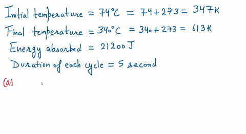 a-heat-engine-operates-in-a-carnot-cycle-between-740c-and-340c-it-absorbs-21200-j-of-energy-per-cycle-from-the-hot-reservoir-the-duration-of-each-cycle-is-500-sa-what-is-the-mechanical-power-output-of