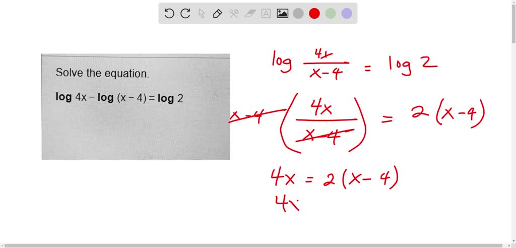 SOLVED: Solve the equation. log 4x log (x -4) = log 2