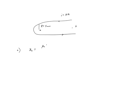 magnetic-field-due-to-current-5-in-fig-29-37-a-current-i-10-a-is-set-up-in-a-long-hairpin-conductor-formed-by-bending-a-wire-into-a-semicircle-of-radius-r-50-mm-point-b-is-midway-between-the-31626