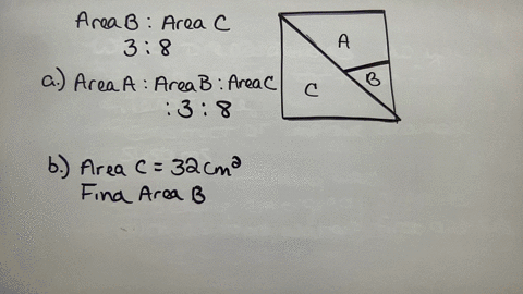 3-a-square-is-divided-into-3-parts-a-b-and-c-the-ratio-of-the-area-of-b-to-the-area-of-mathrmc-is-3-8-a-find-the-ratio-of-the-area-of-a-to-the-area-of-b-to-the-area-of-c-b-the-area-of-c-is-32-mathrm-2