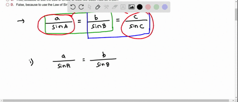 state-whether-the-following-statement-is-true-or-false_-the-law-of-sines-can-be-used-to-solve-triangles-where-three-sides-are-known-choose-the-correct-answer-below-false-because-to-use-the-l-26196