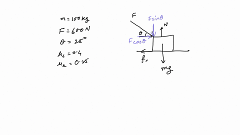 a-100-kg-box-rests-on-rough-table-force-is-applied-as-shown-the-magnitude-of-f-is-600-n-and-the-coefficient-of-static-friction-is-us-04-and-kinetic-friction-025-30-pts-250-draw-free-body-dia-39039