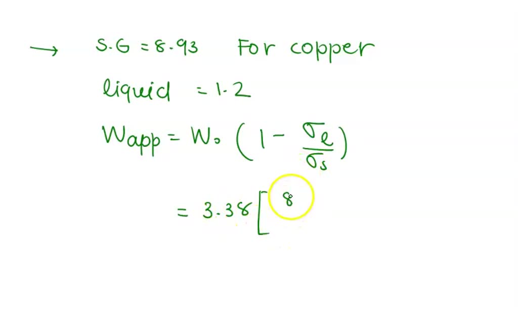 SOLVED 1. A piece of copper (S.G. 8.93) weigh 3.38 N when it immersed