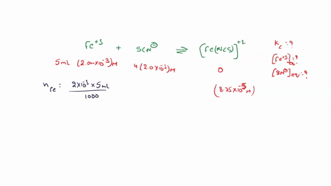 suppose-a-student-mixes-500-ml-of-2x10-3-m-feno33-with-4-ml-of-2x10-3-m-kscn-and-1-ml-of-water-the-student-then-determines-the-fencs2at-equilibrium-to-be-875x10-5-m-find-the-equilibrium-cons-74411