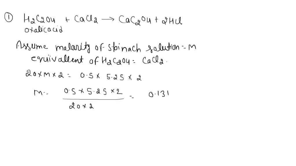 SOLVED * Spinach leaves were boiled, and 20.00 mL of the spinach juice