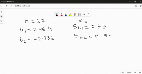 in-a-multiple-regression-analysis-two-independent-variables-are-considered-and-the-sample-size-is-27-the-regression-coefficients-and-the-standard-errors-are-as-follows-b1-2484-sb1-033-b2-273-08397