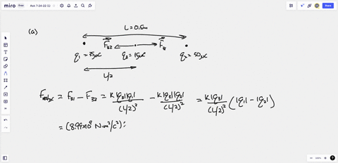 a-there-are-two-charges-q1-35-c-and-q2-50-c-placed-05-m-apart-and-fixed-in-place-a-third-charge-q3-15-c-is-placed-directly-between-the-charges-what-is-the-magnitude-of-the-force-on-q3-b-two-99398