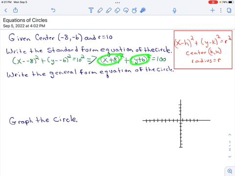 write-the-standard-form-of-the-equation-and-the-general-form-of-the-equation-of-the-circle-with-radius-and-center-hk-then-graph-the-circle-r10-hk-8-the-standard-fonm-of-the-equation-of-this-43268