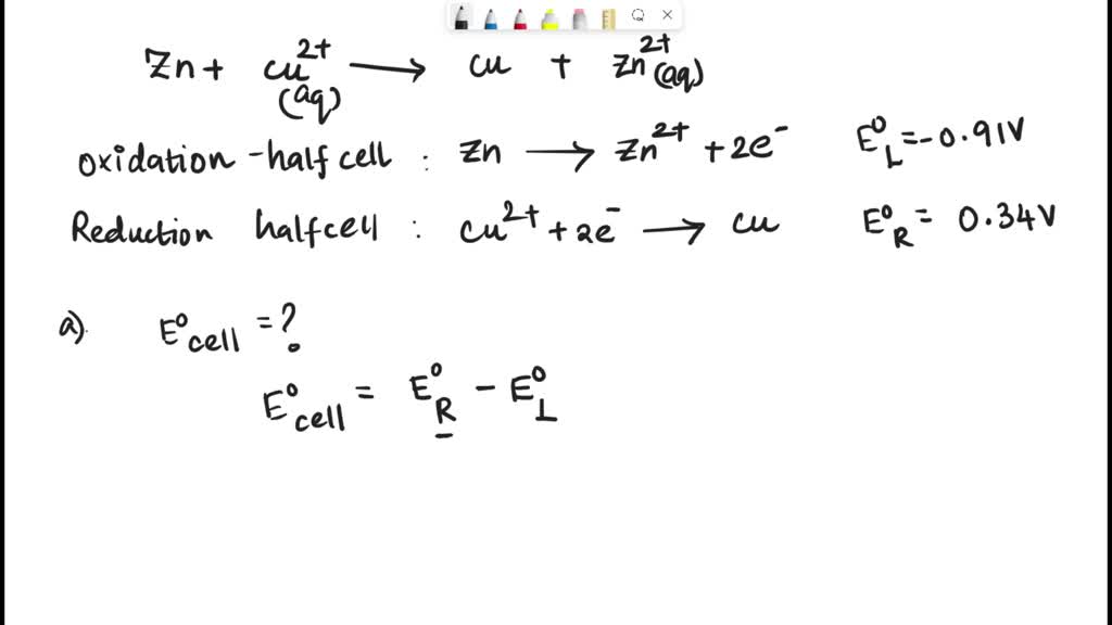 SOLVED Zn (s) + Cu2+ (aq) Zn2+ (aq) + Cu (s) Table Reduction half