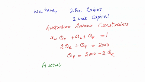 question-2-suppose-that-2-hours-labor-and-2-units-capital-are-required-to-produce-1-yard-of-cloth-in-australia-while-1-hour-labor-and-3-units-capital-required-to-produce-1-pound-of-food-in-a-30127