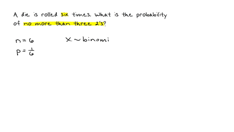 a-fair-die-is-rolled-6-times-what-is-the-probability-of-no-more-than-three-twos-round-your-answer-to-four-decimal-places-as-needed