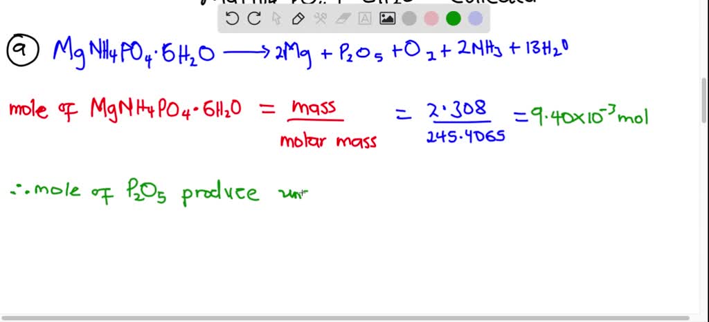 From your mass of MgNH4PO4Â·6H2O collected, calculate your value for: a ...