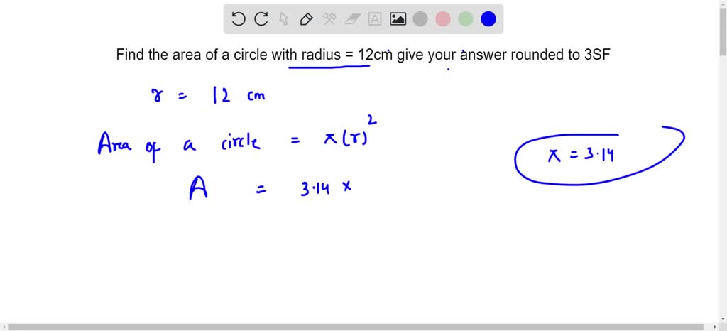 find the area of a circle of radius 12 cm answer