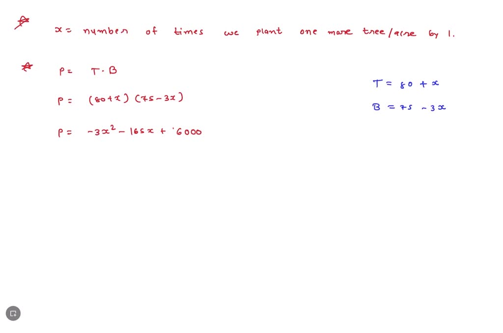SOLVED A farmer finds that if she plants 80 trees per acre, each tree