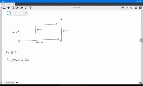 a-long-wire-carrying-150-a-of-current-makes-two-900-bends-as-shown-in-the-figure-the-bent-part-of-the-wire-passes-through-a-uniform-055-t-magnetic-field-directed-as-shown-in-the-figure-and-c-89877