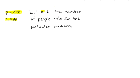 suppose-that-55-of-voters-intend-to-vote-for-a-particular-candidate-what-is-the-probability-that-a-survey-polling-20-people-reveals-that-5-or-fewer-intend-to-vote-for-that-candidate-77716