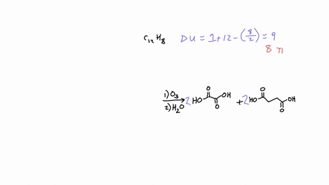 hydrocarbon-a-has-the-formula-c12h8-it-absorbs-8-equivalents-of-h2-on-catalytic-reduction-over-a-palladium-catalyst-on-ozonolysis-only-two-products-are-formed-oxalic-acid-ho2cco2h-and-succin-14675