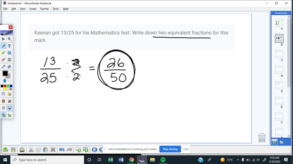 SOLVED: Keenan got 13/25 for his Mathematics test. Write down two ...