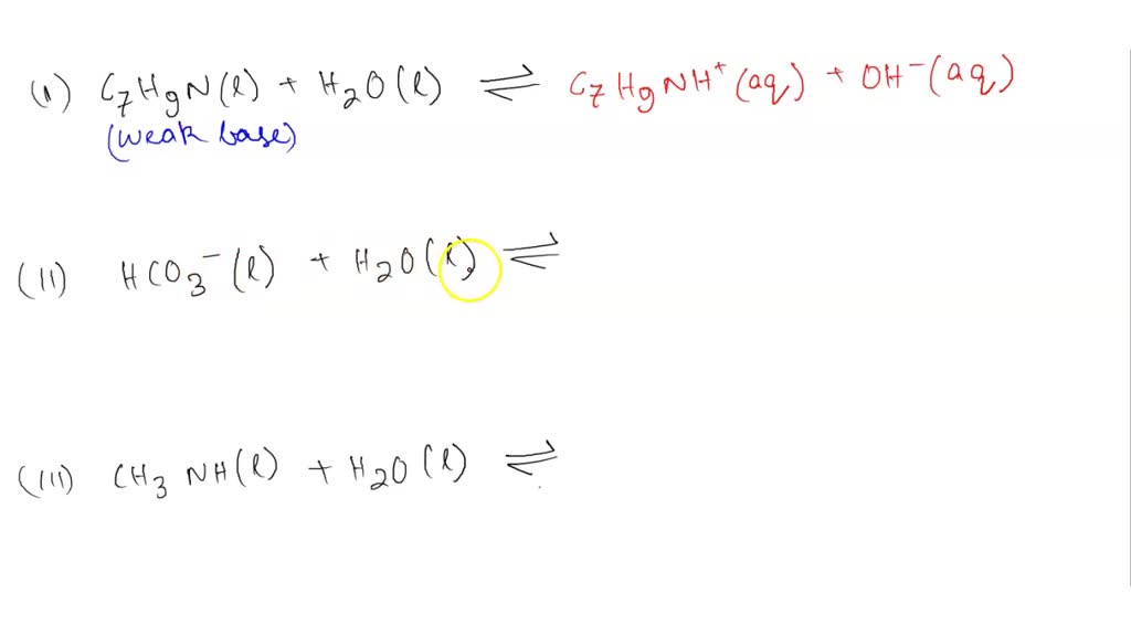 SOLVED: Enter equations showing how each weak base ionizes water to ...