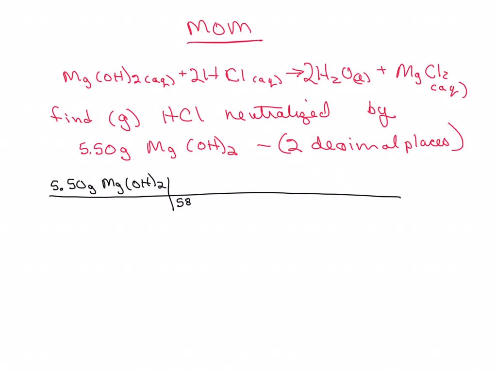 Solved Magnesium Hydroxide The Active Ingredient In Milk Of Magnesia Neutralizes Stomach Acid 5289