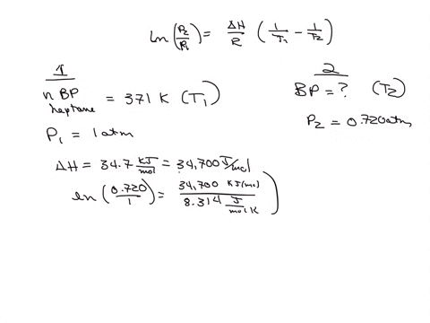 the-normal-boiling-point-of-liquid-heptane-is-371-k-assuming-that-its-molar-heat-of-vaporization-is-constant-at-347-kjmol-the-boiling-point-of-czhuo-when-the-external-pressure-0720-atm-is-66115