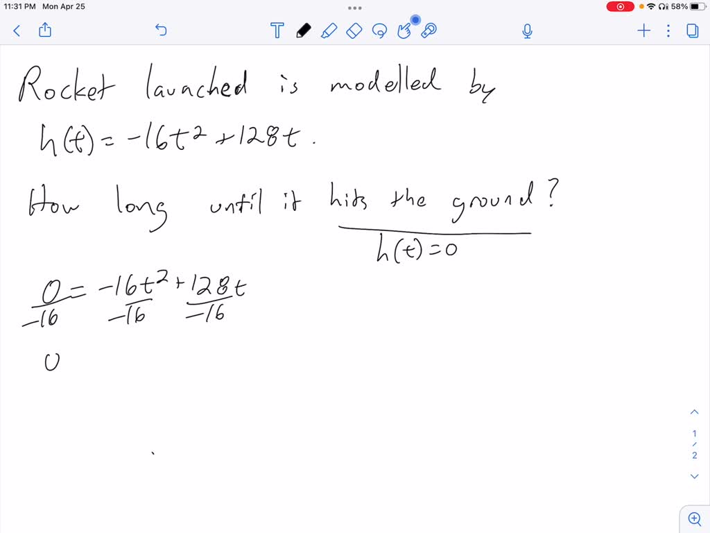 SOLVED A model rocket is launched vertically from a platform 64 feet
