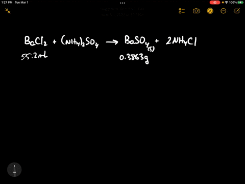 excess-nh42so4-was-added-to-a-550-ml-solution-containing-bacl2-mw20823-gmol-the-resulting-baso4-mw23343-gmol-precipitate-had-a-mass-of-03863-g-after-it-was-filtered-and-dried-what-is-the-mol-39995