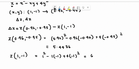 if-z-x2-xy-4y2-and-x-y-changes-from-1-1-to-096-095-compare-the-values-of-z-and-dz-round-your-answers-to-four-decimal-places-dz-z-74088