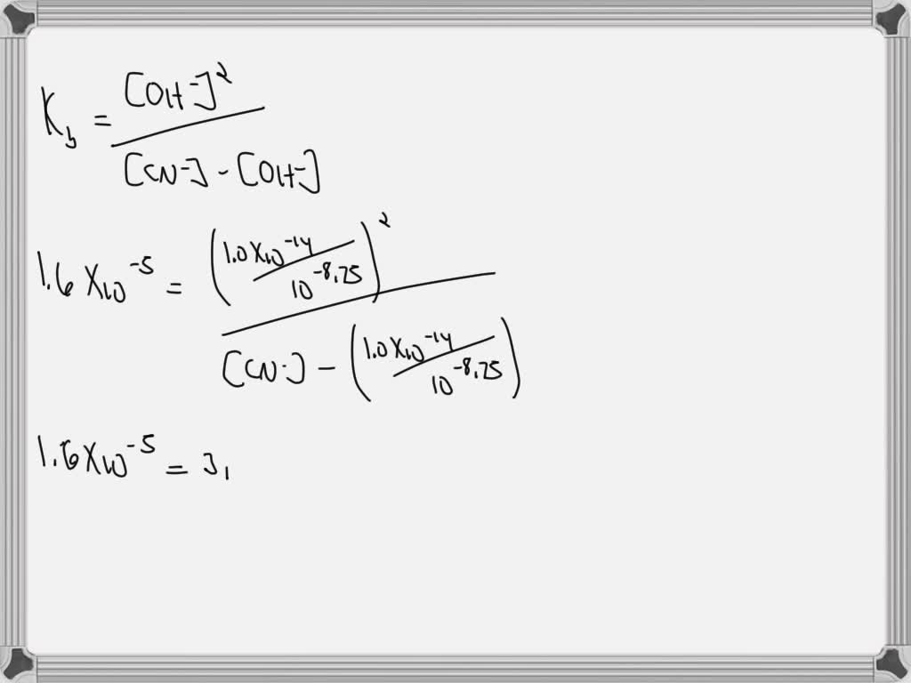 SOLVED: The cyanide ion; CN- has a Kb = [6x10^-10]. If the pH of a ...