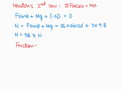 a-block-is-pushed-across-horizontal-surface-by-the-force-shown-if-the-coefficient-of-kinetic-friction-between-the-block-and-the-surface-is-03f-26-n-theta-209-and-m-3-kg-what-is-the-magnitude-36446