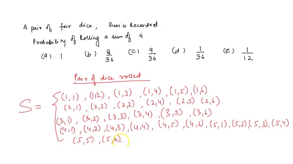 Solved: Consider The Experiment Of Tossing Two Dice With Six Faces 