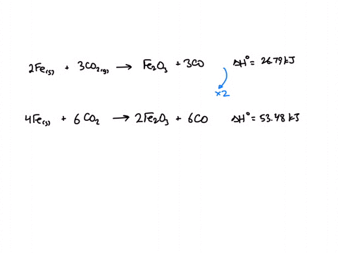 determine-the-enthalpy-change-h-for-the-reaction-4fes-3o2g-2fe2o3s-given-the-following-thermochemical-equations-2fes-3co2g-fe2o3s-3cog-h-2674-kj-co2g-cog-12-o2g-h-28296-kj-31479