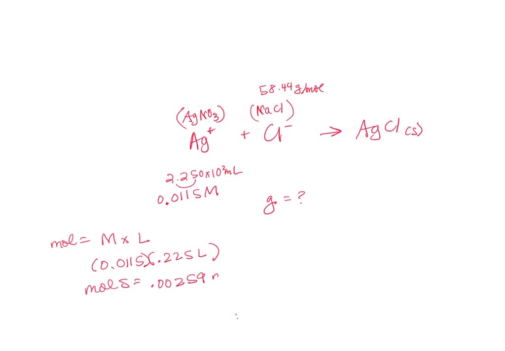 SOLVED: Consider the reaction: Ag⁺(aq) + Cl⁻(aq) → AgCl(s) How many ...