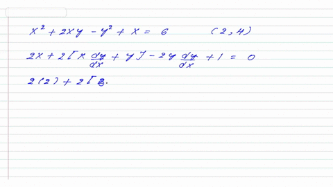 use-implicit-differentiation-to-find-an-equation-of-the-tangent-line-to-the-curve-at-the-given-point-x2-2xy-y2-x-6-2-4-hyperbola-18212