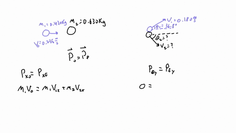 a-ball-with-a-mass-of-0630-kg-is-initially-at-rest-it-is-struck-by-a-second-ball-having-a-mass-of-0430-kg-initially-moving-with-a-velocity-of-0235-ms-toward-the-right-along-the-x-axis-after-96052