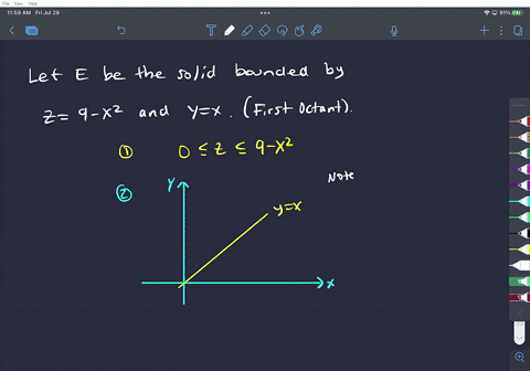 use-a-triple-integral-to-find-the-volume-of-the-solid-in-the-first-octant-bounded-by-the-graphs-of-the-cylinder-z-9-x2-and-the-plane-y-x-15417