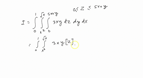 evaluate-triple-integral-e3xy-dv-where-e-is-bounded-by-the-parabolic-cylinders-yx2-and-xy2-and-the-planes-z0-and-z5xy-52364