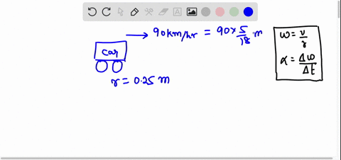 a-car-travels-at-90km-h-it-is-equipped-with-wheels-with-a-radius-of-25-cm-a-what-is-the-angular-speed-of-one-of-these-wheels-b-what-is-the-angular-acceleration-of-one-of-these-wheels-53421