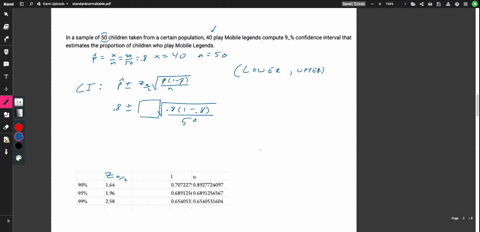 in-a-sample-of-50-children-taken-from-a-certain-population-40-play-mobile-legends-compute-9-confidence-interval-that-estimates-the-proportion-of-children-who-play-mobile-legends-17516