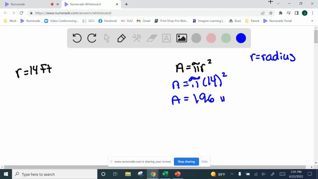 SOLVED In circle V, r = 14ft. What is the area of circle V? 14Pi feet