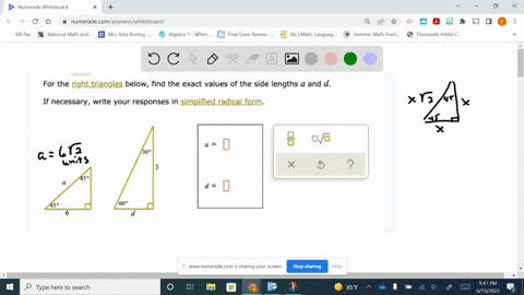 for-the-right-triangles-below-find-the-exact-values-of-the-side-lengths-a-and-d-if-necessary-write-your-responses-in-simplified-radical-form-_-30-2-45-d-458-60-50652