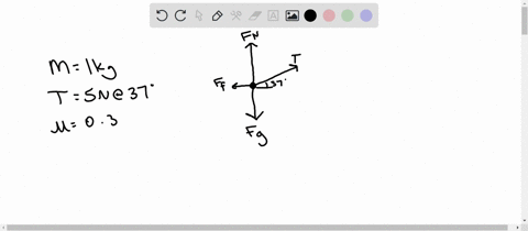 a-free-body-diagram-of-a-100kg-block-pulled-across-a-surface-by-a-string-the-strings-tension-is-t5n-the-string-makes-and-angle-of-37-degrees-with-the-horizontal-the-coefficient-of-the-kineti-06455